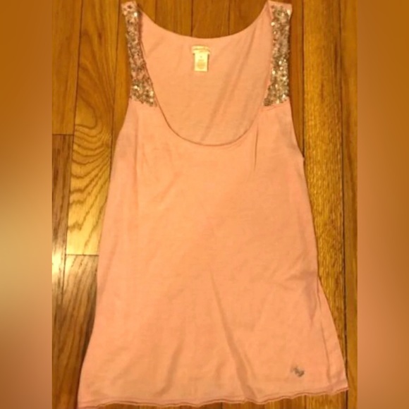 Abercrombie & Fitch A&F Vintage RARE Pink Sequin Straps Bling Tank Top Sz Small - Picture 3 of 5
